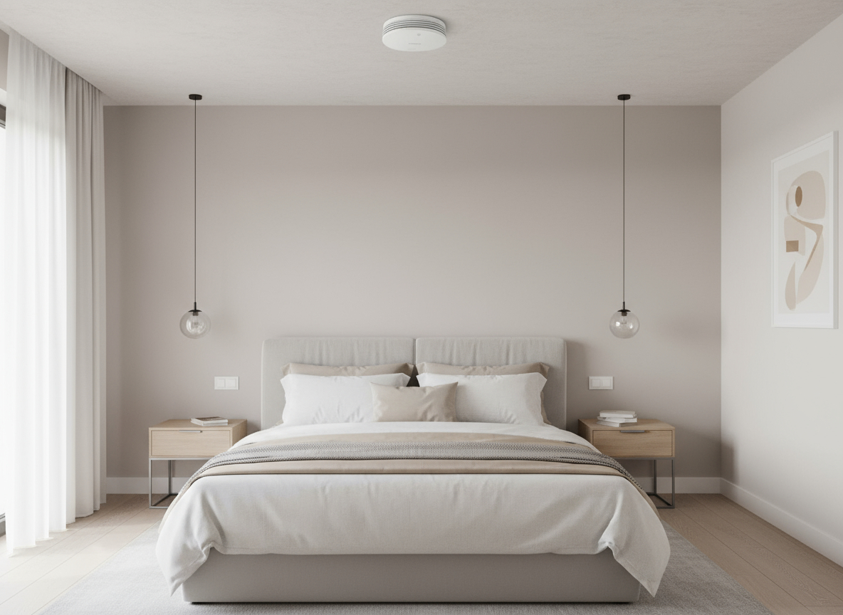 Bosch Smart Home Rauchmelder II im Schlafzimmer an der Decke montiert